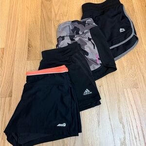 Set of 4 pairs adidas Originals, Reebok & Avia Black and Gray Athletic Shorts